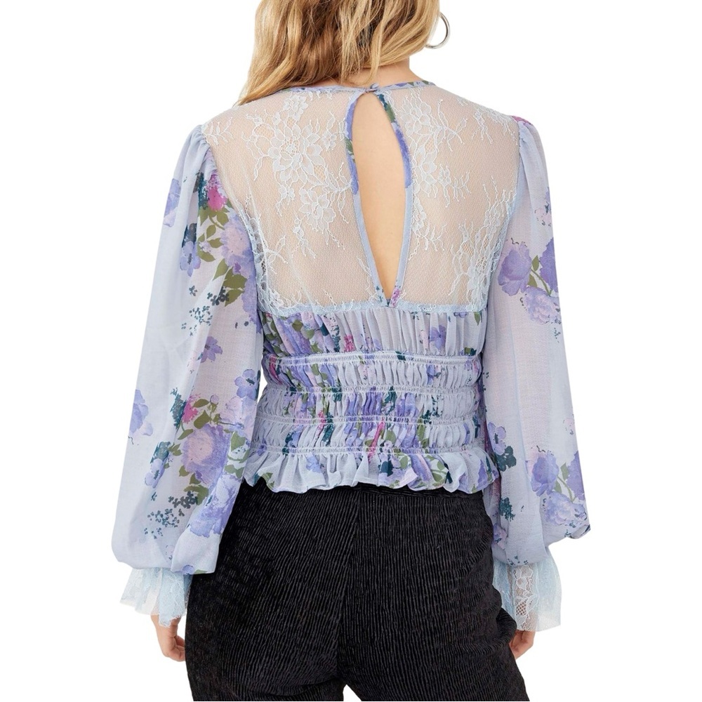 Free People Daphne Floral Lace Blouse Blue Combo NWT Small - Picture 13 of 13